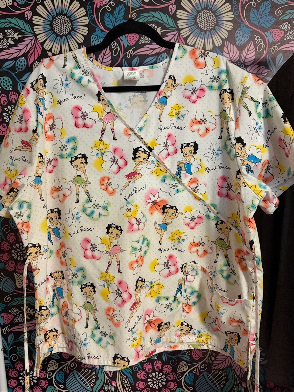 Betty Boop White Floral & Multicolor Scrub Top